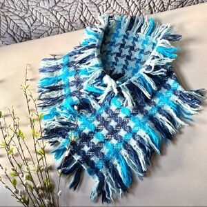 Chunky plaid WOOL cross over fringe boho scarf/wrap w cottage/equestrian vibe